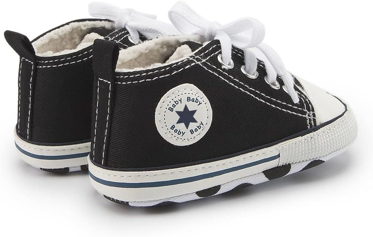 Unisex Baby Boys Girls High Top Sneaker Soft Anti-Slip Sole Newborn Infant First Walkers Canvas Denim Shoes