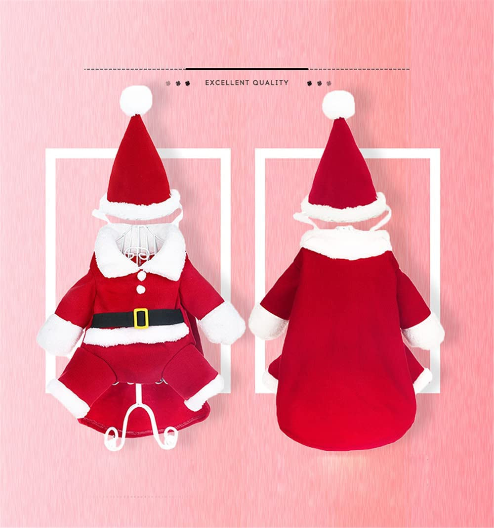 Pet Christmas Costumes, Dog Cat Christmas Costume, Funny Pet Cosplay Outfit with a Cap for Party Dress up Clothing Christmas (Red, X-Small)