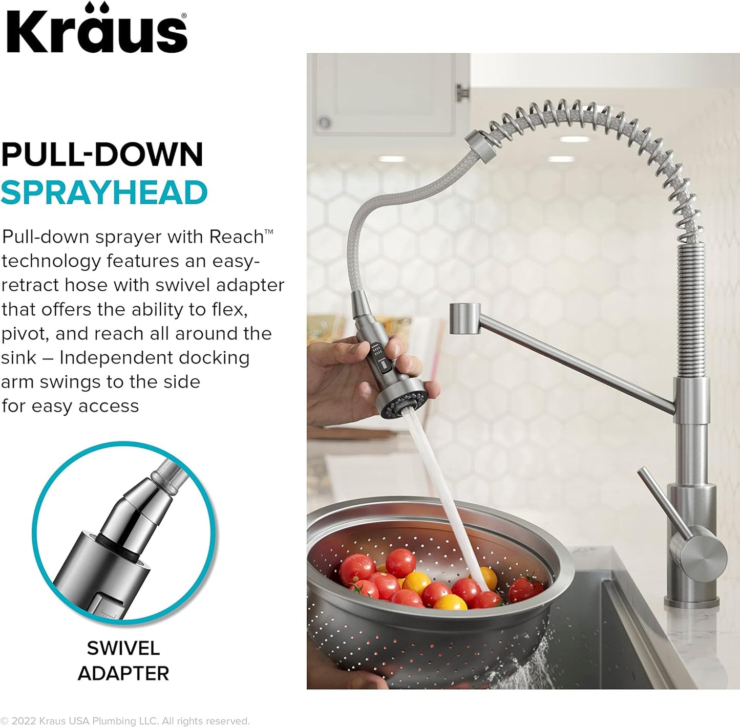Bolden Commercial Style 2-Function Single Handle Pull down Kitchen Faucet in Spot-Free Brushed Brass, KPF-1610BB