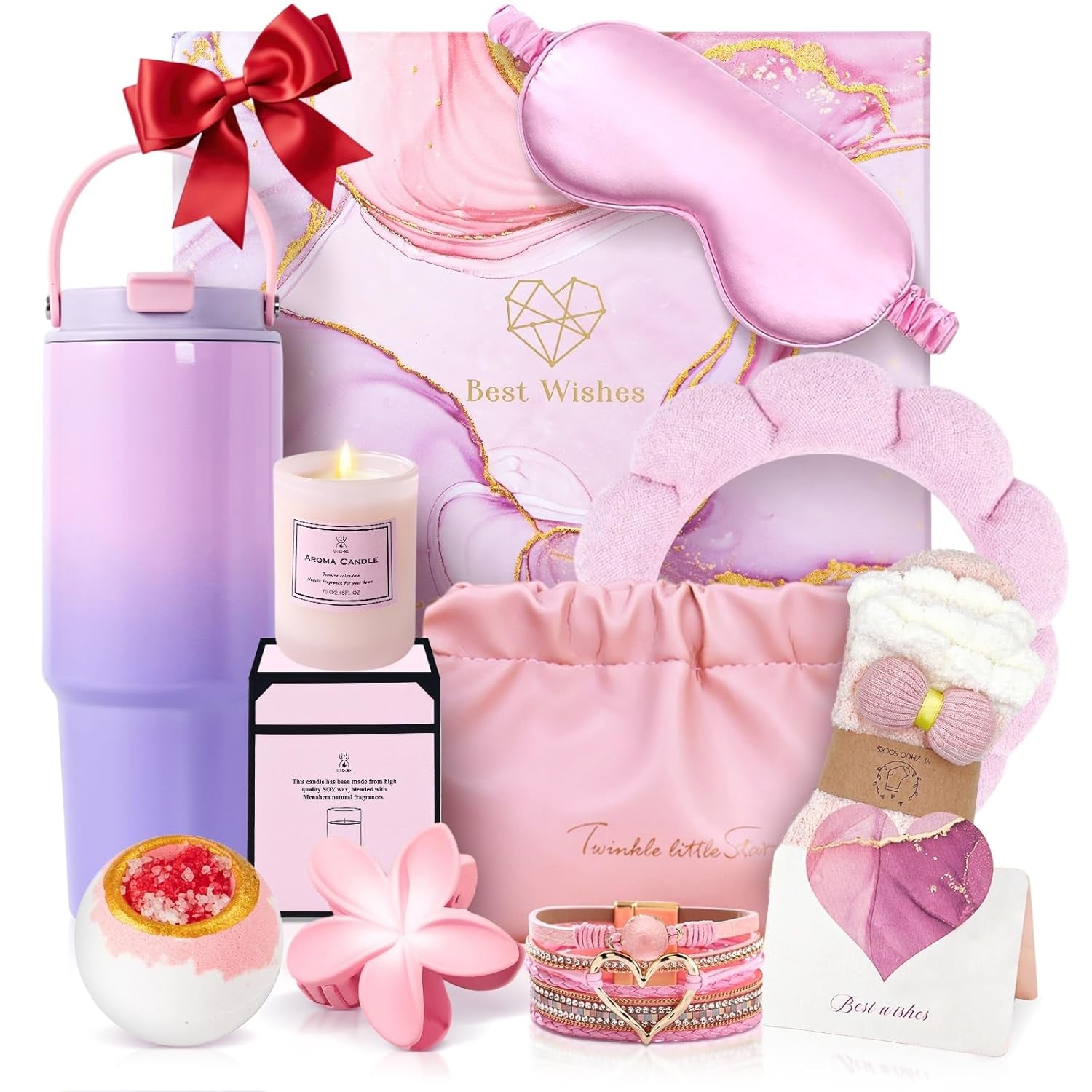 Birthday Gift for Women Self Care Get Well Soon Gifts Basket, Unique Luxury Birthday Gifts Idea for Her BFF Girlfriend Wife Sister Coworker, with Tumbler Bracelet Hairclip Headband Socks Eye-Mask