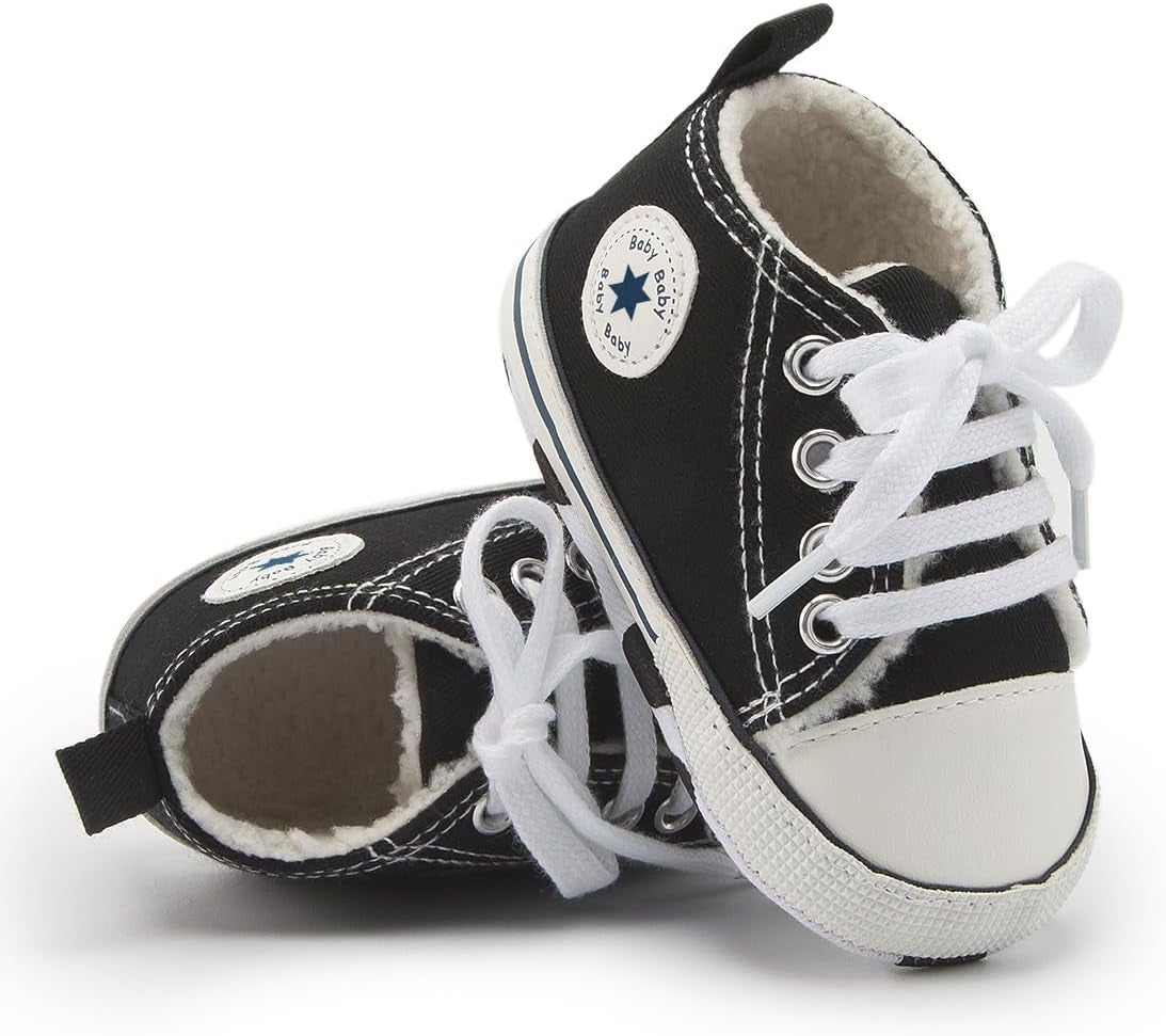 Unisex Baby Boys Girls High Top Sneaker Soft Anti-Slip Sole Newborn Infant First Walkers Canvas Denim Shoes