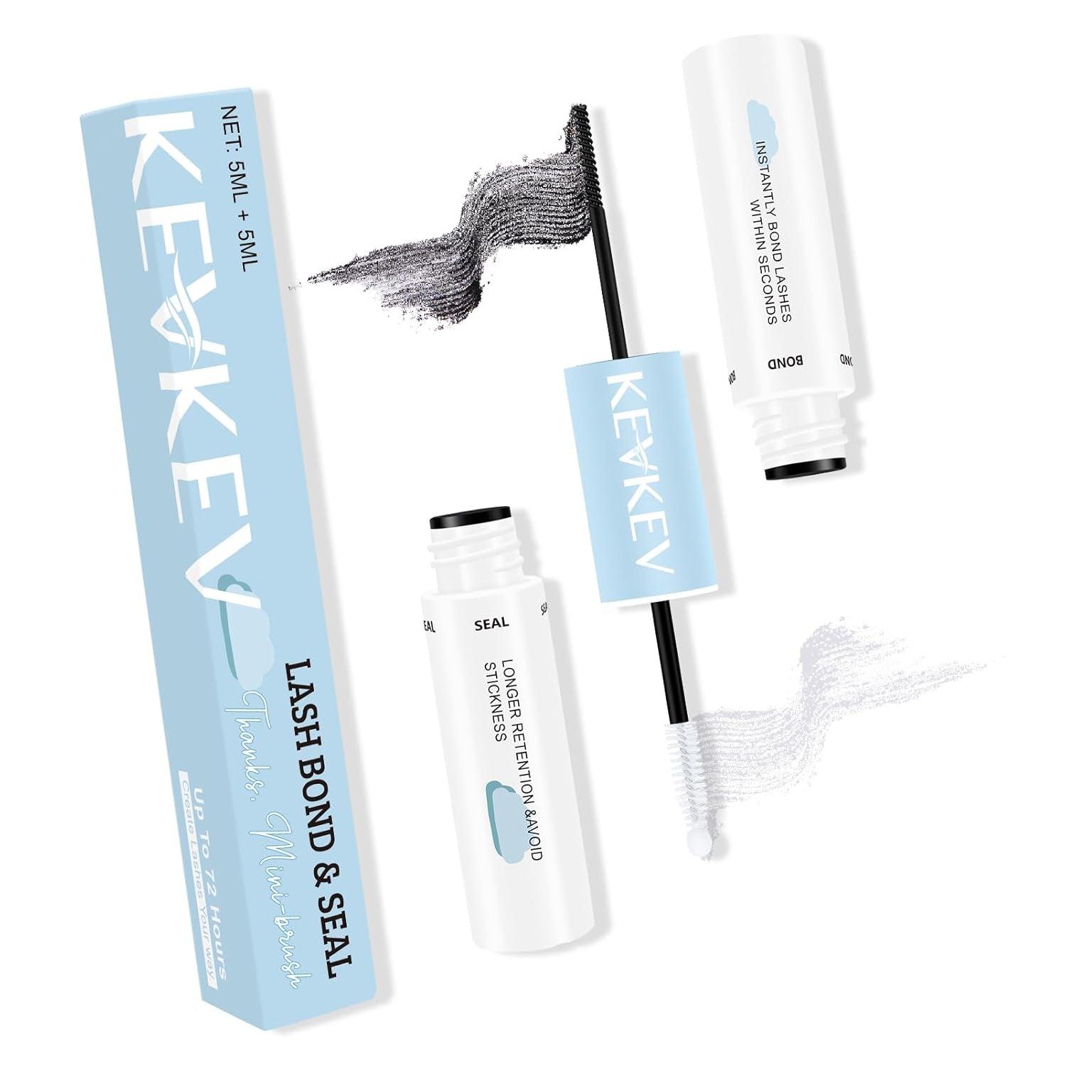 Lash Bond and Seal Waterproof Bond and Seal Lash Glue for Lash Clusters Mascara Wand Cluster Lash Glue Eyelash Bond and Seal Strong Hold for 72 Hours Avoid Stickiness (5Ml+5Ml)