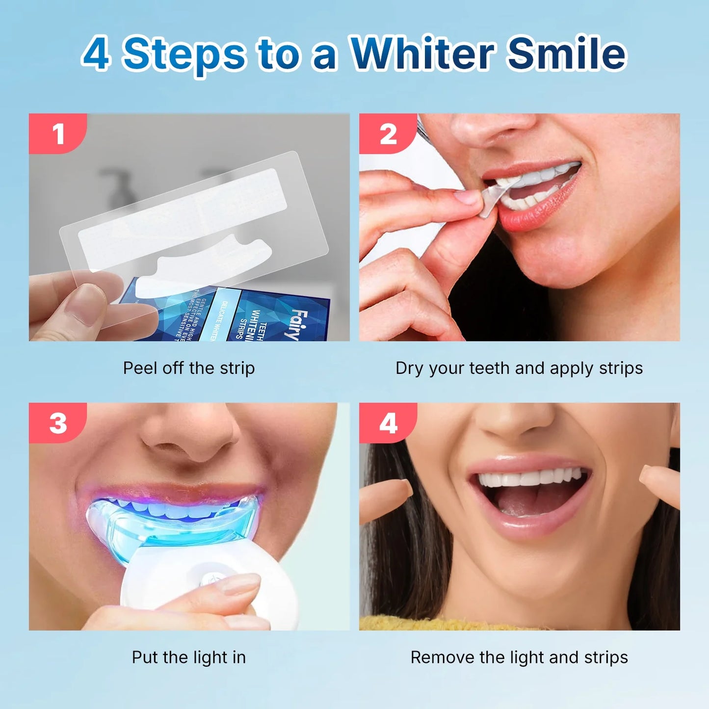 Teeth Whitening Strip Kits, 16Min Rapid White Rechargeable Teeth Whitener Case,24Pcs LED Blue Light and 28 White Strips for Sensitive Teeth