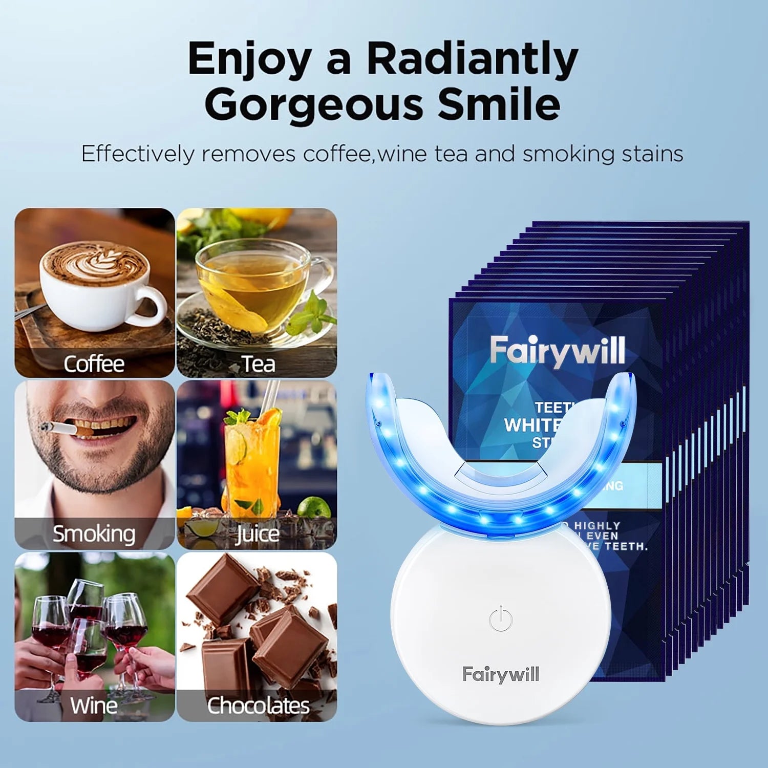 Teeth Whitening Strip Kits, 16Min Rapid White Rechargeable Teeth Whitener Case,24Pcs LED Blue Light and 28 White Strips for Sensitive Teeth