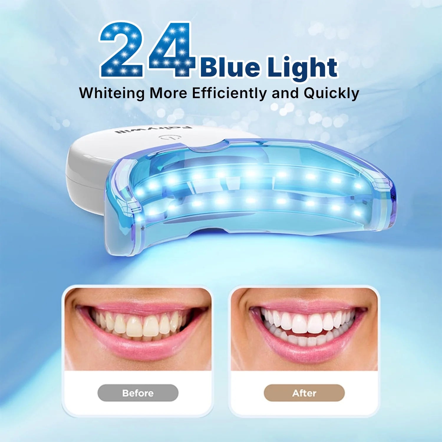Teeth Whitening Strip Kits, 16Min Rapid White Rechargeable Teeth Whitener Case,24Pcs LED Blue Light and 28 White Strips for Sensitive Teeth