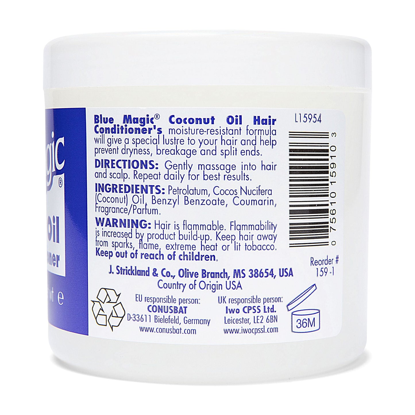 Coconut Oil Conditioner, 12 Oz., Dry Hair Type, Repair Split Ends, Moisturizing, Jar