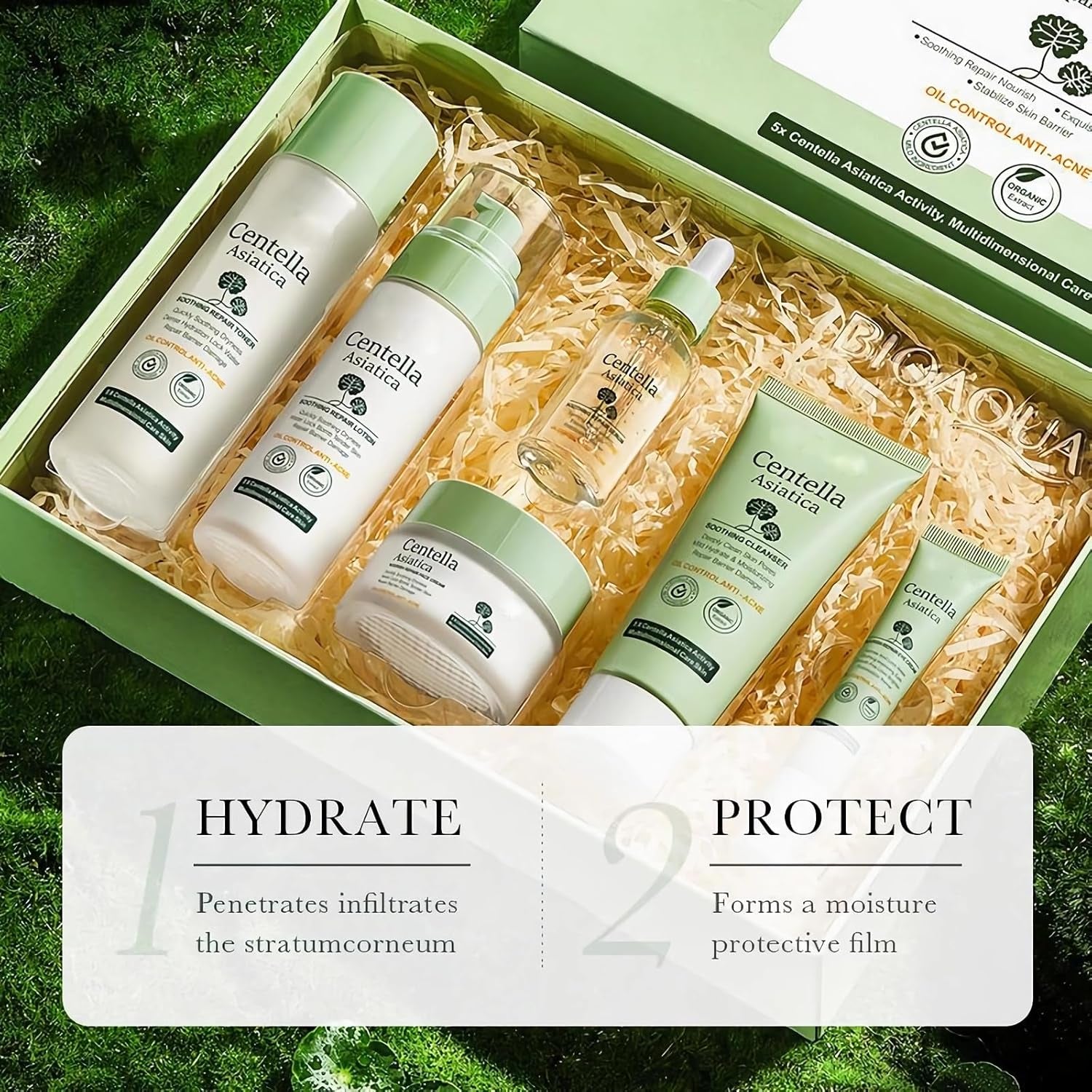 6 Piece Face Skin Care Routine Kit for Women, Soothing & Repairing Skincare Gift Set with Cleanser, Toner, Face Serum, Eye Cream, Emulsions, Face Cream, Facial Hydrating Skin Care Set for Teen Girls
