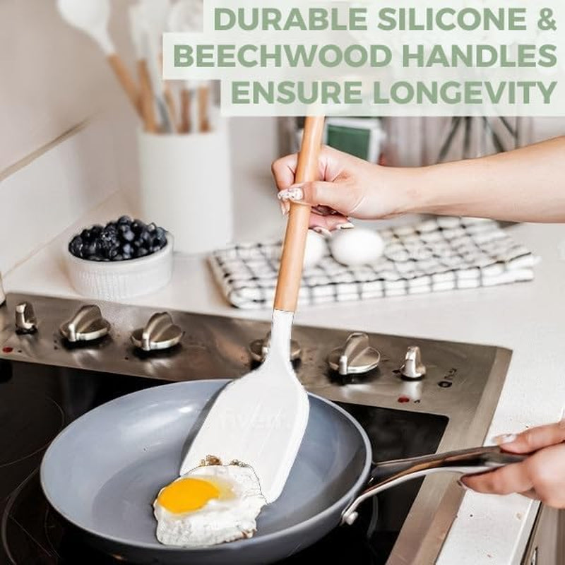 Silicone Cooking Utensils Set White–11Pcs Silicone Spatula Sets for Cooking | Kitchenware Set, Bpa-Free Kitchen Utensils Set, White Spatula Set | Non Toxic Cooking Utensils Set with Utensil Holder