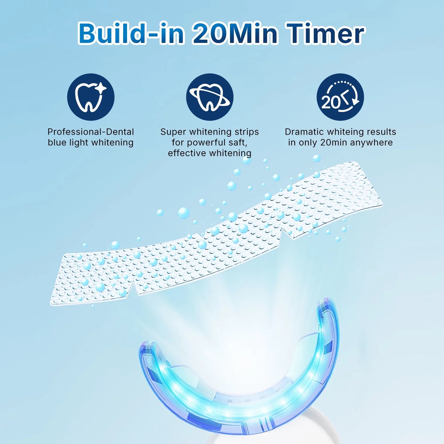 Teeth Whitening Strip Kits, 16Min Rapid White Rechargeable Teeth Whitener Case,24Pcs LED Blue Light and 28 White Strips for Sensitive Teeth