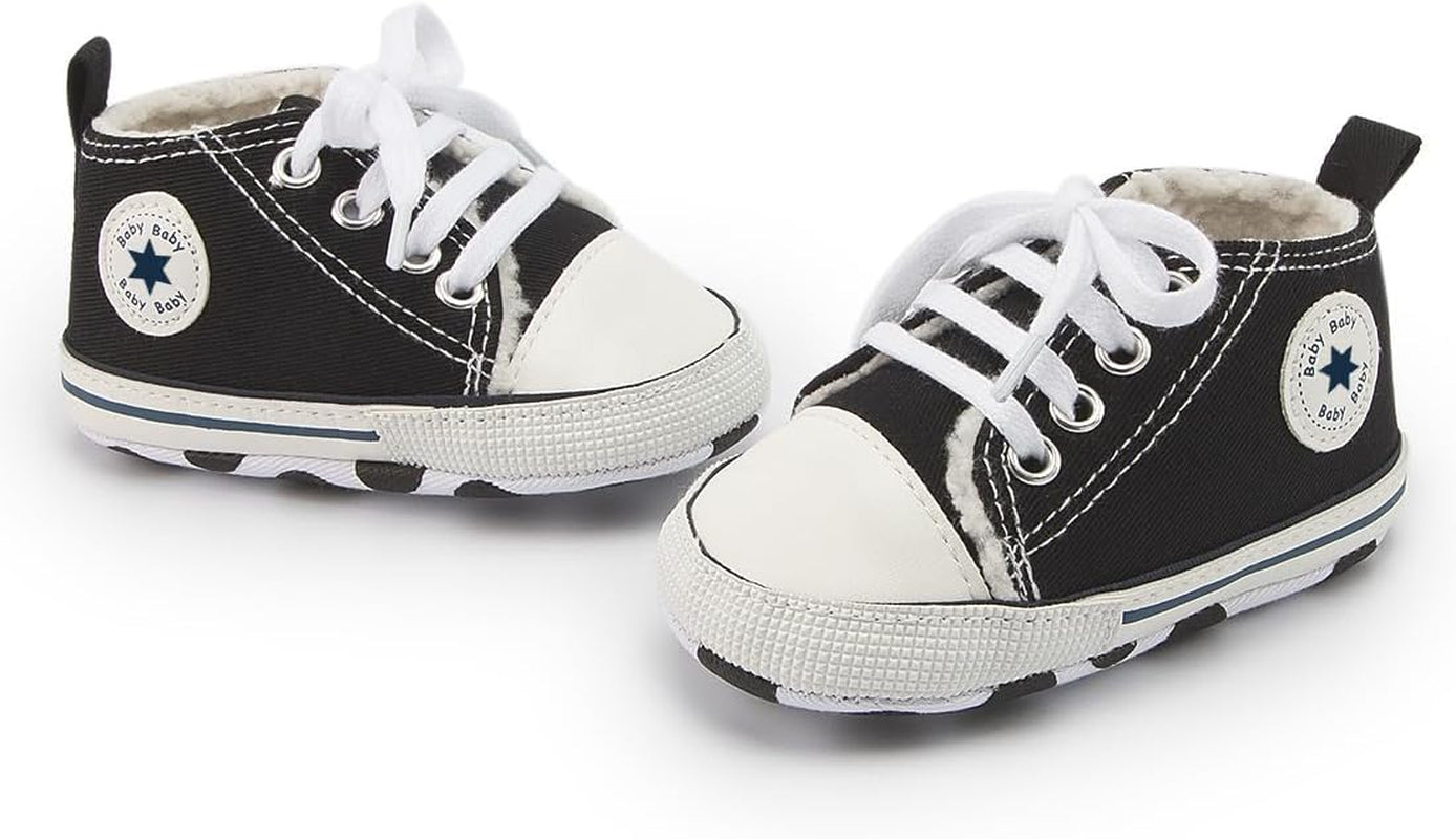 Unisex Baby Boys Girls High Top Sneaker Soft Anti-Slip Sole Newborn Infant First Walkers Canvas Denim Shoes